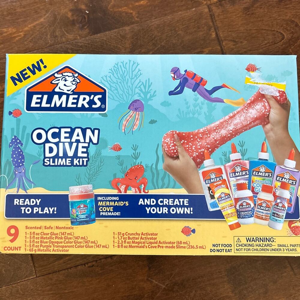 Elmer's Glue Ocean Dive Slime Kit Create Sparkling, Ocean-Themed Slime Creations